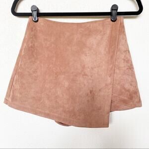 Luxxee Faux Suede Wrap Front Tan Champagne Skort Size Small